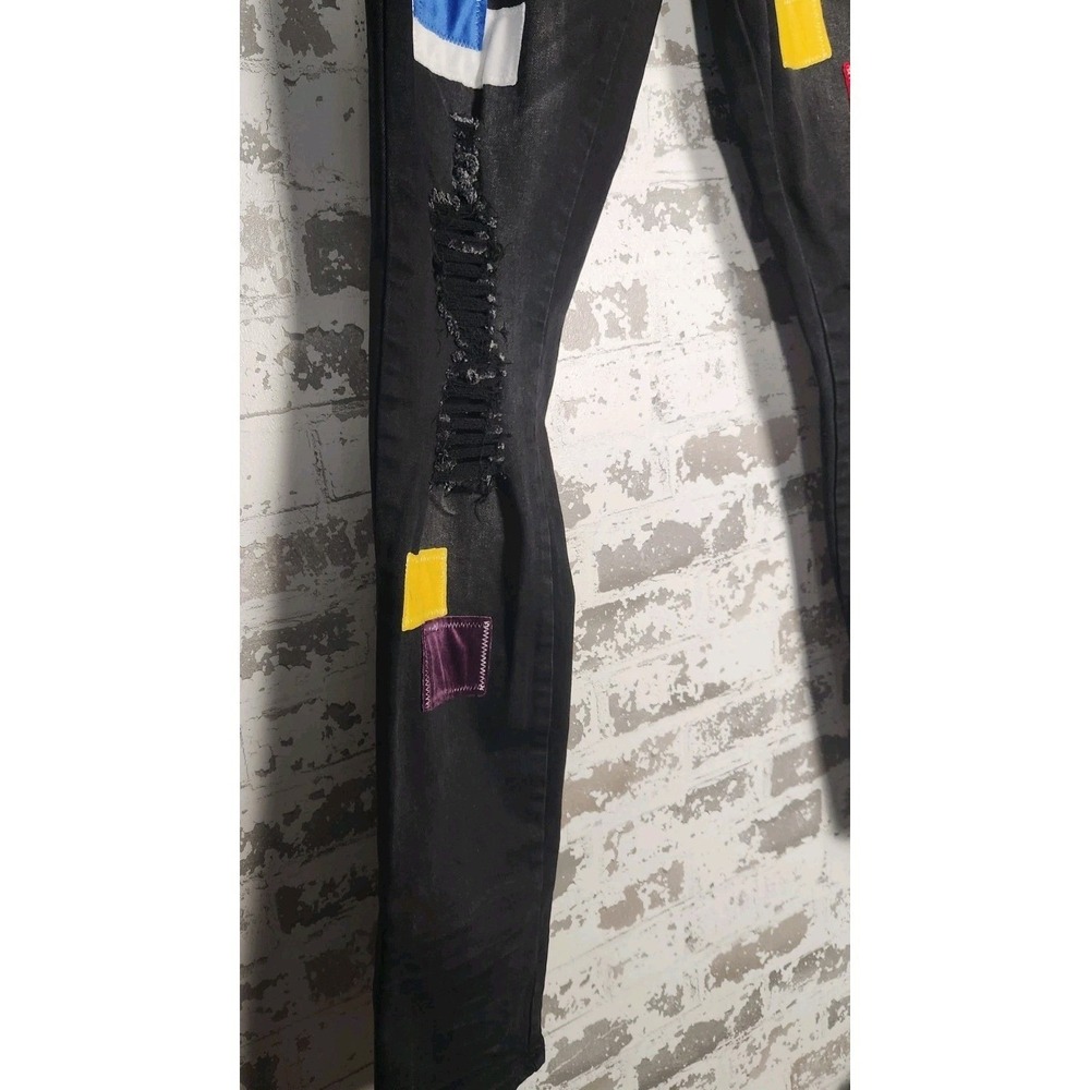 Frost Origs Distressed Patchwork Jeans Mens 32 Black Ripped Streetwear Urban - Picture 5 of 16